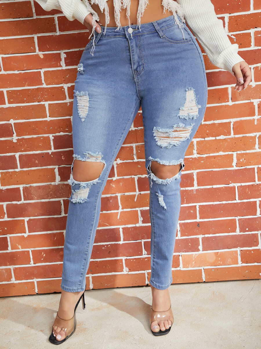 

Lovely Street Broken Holes Baby Blue Jeans