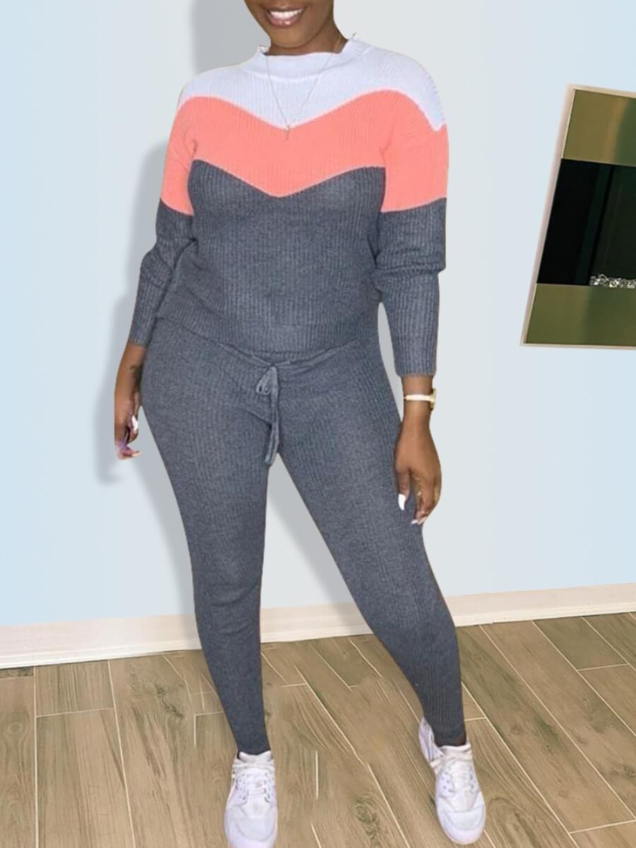 

Lovely Sportswear O Neck Patchwork Pink Two Piece Pants Set