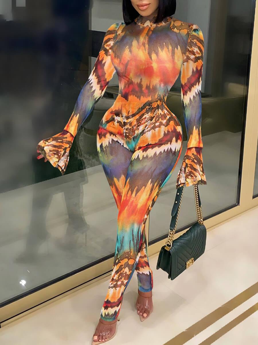 

Lovely Street Print See-through Multicolor One-piece Jumpsuit, Multi