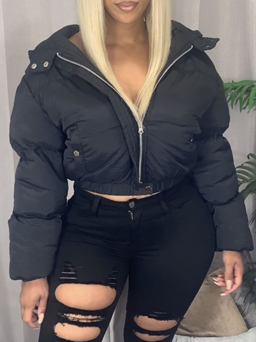 

Lovely Trendy Hooded Collar Zipper Design Black Parka