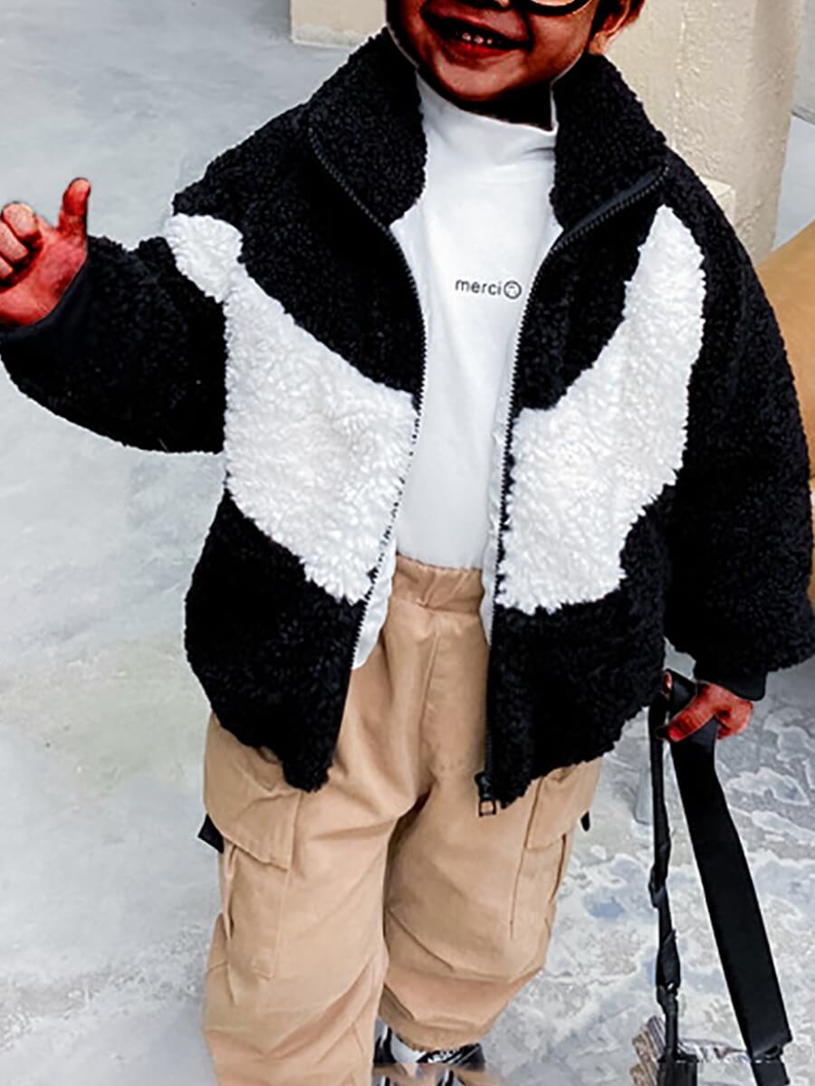 

Lovely Casual Patchwork Zipper Design Black Boy Coat