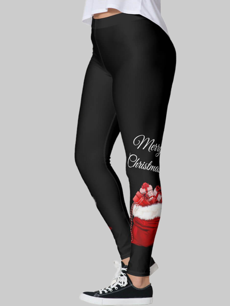 

Lovely Sportswear Print Skinny Black Plus Size Pants