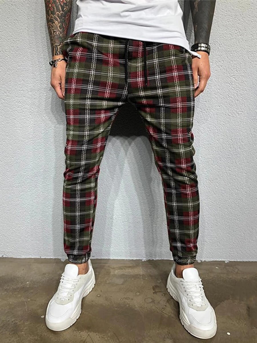 

Lovely Trendy Grid Print Green Men Pants