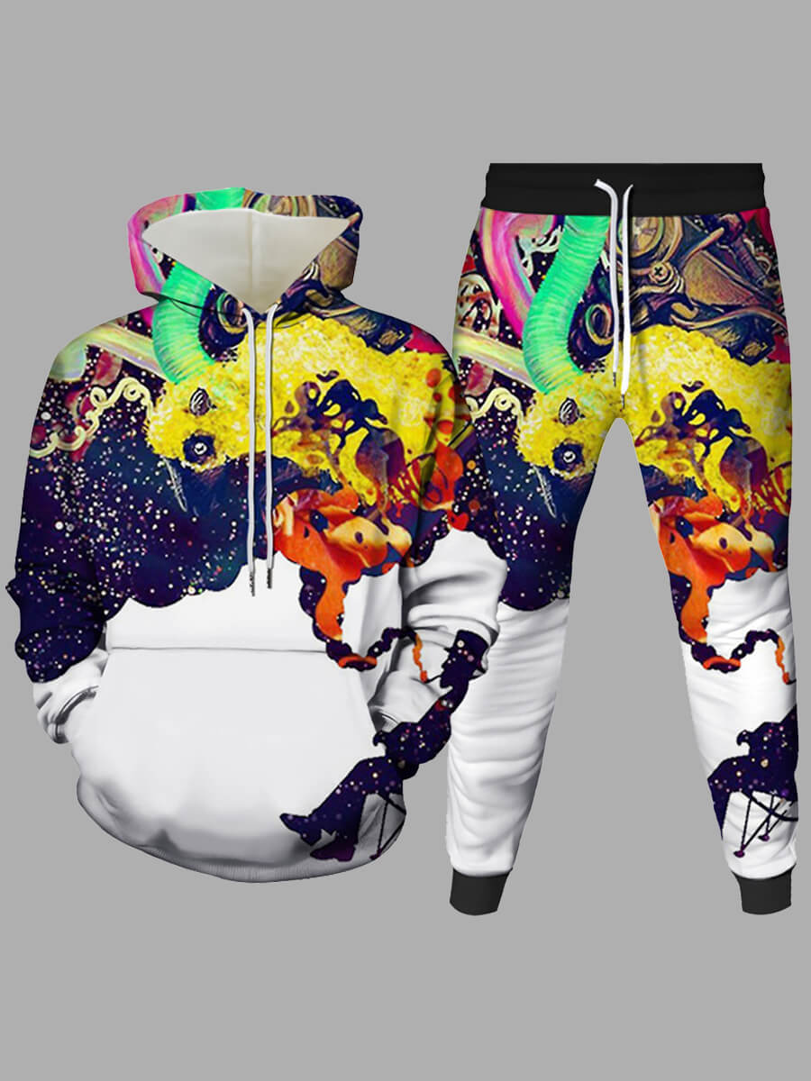 

Lovely Casual Hooded Collar Print White Men Two-piece Pants Set