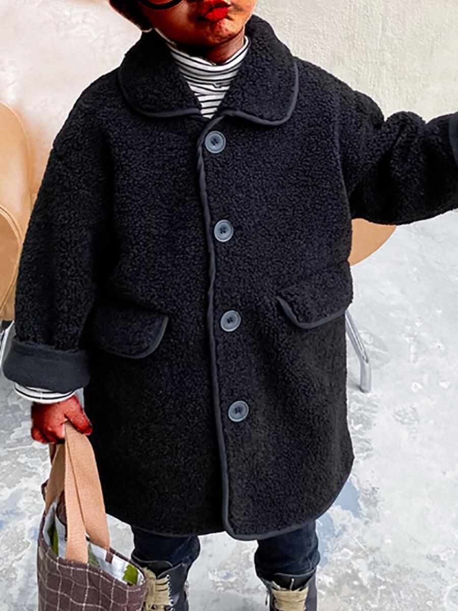 

Lovely Casual Button Pocket Design Black Boy Coat