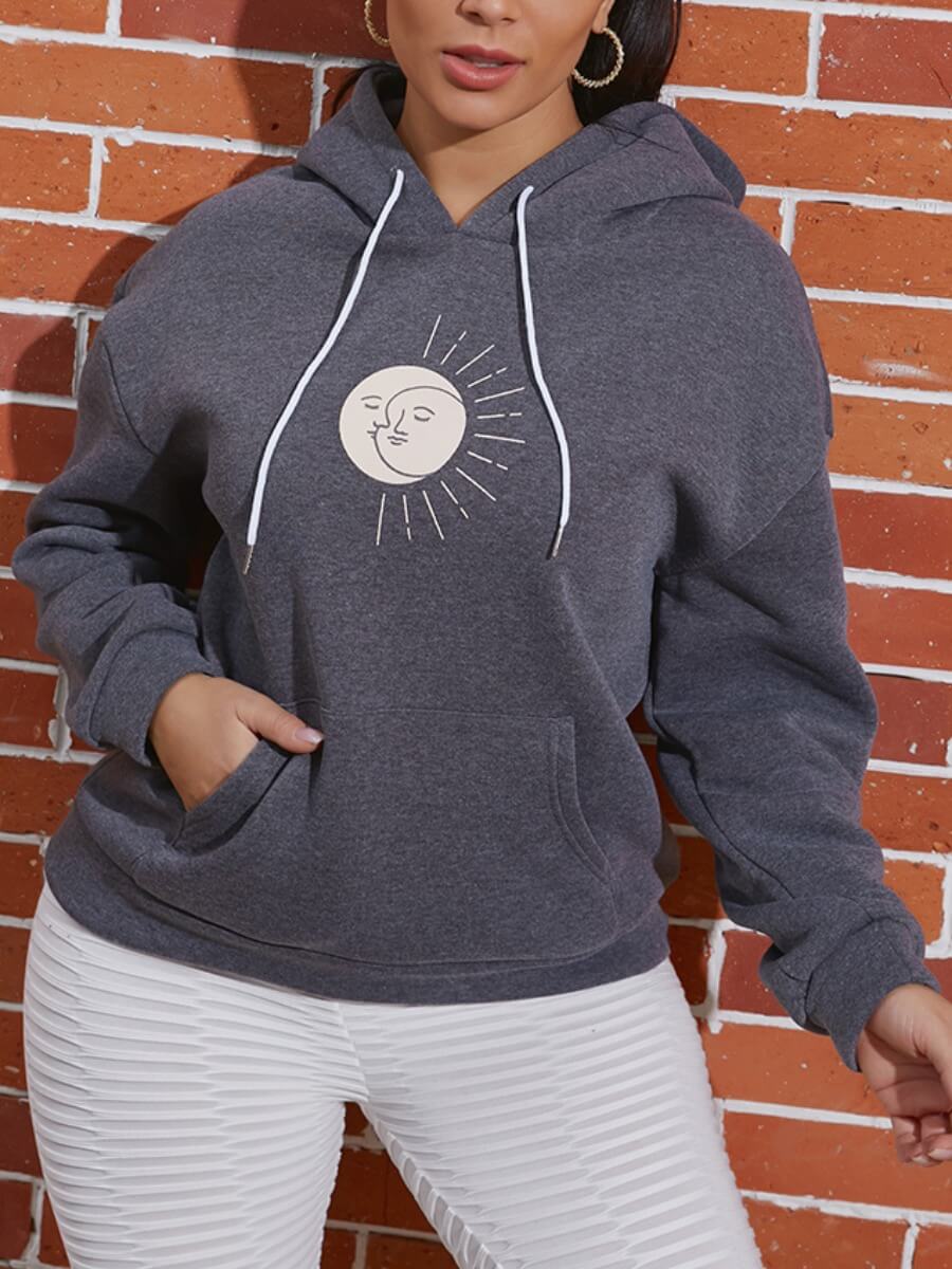 

Lovely Casual Hooded Collar Print Grey Hoodie