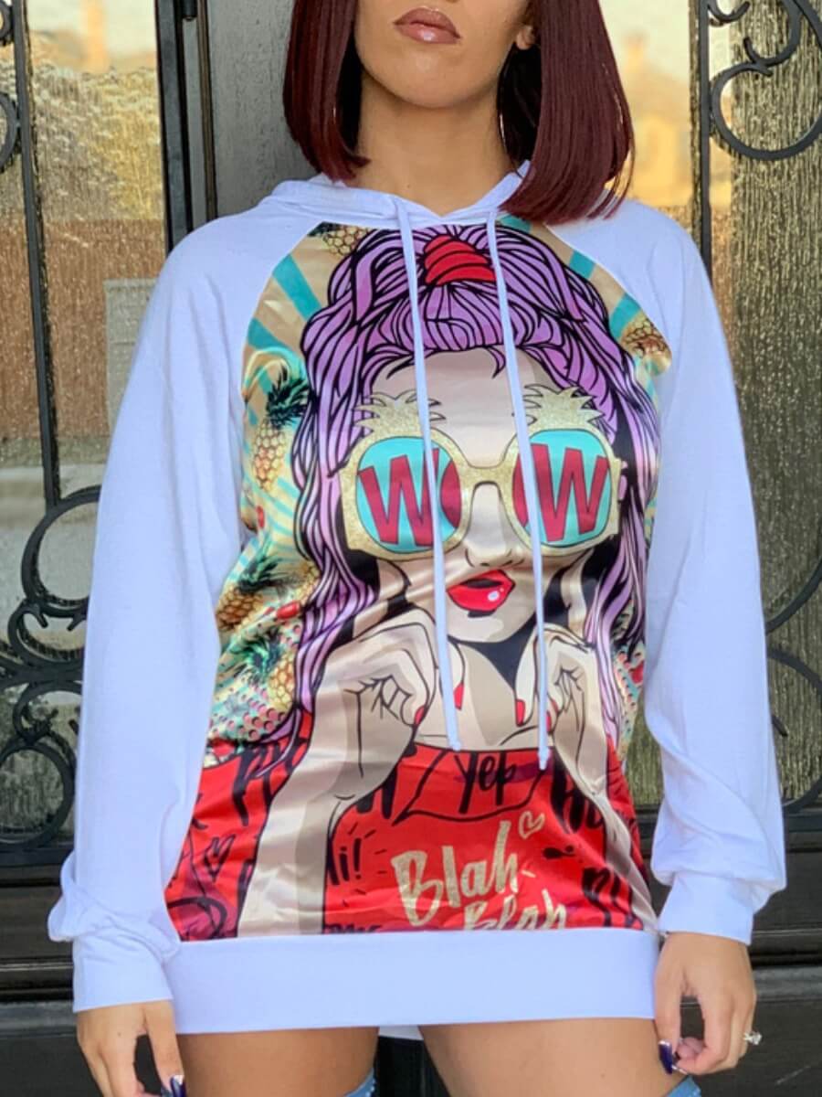 

Lovely Street Dropped Shoulder Sleeve Print White Mini Dress