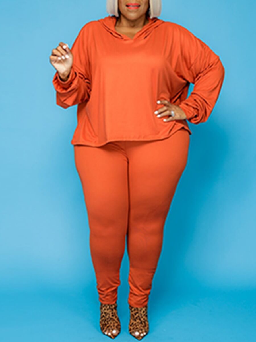 

Lovely Leisure Hooded Collar Basic Jacinth Plus Size Two-piece Pants Set