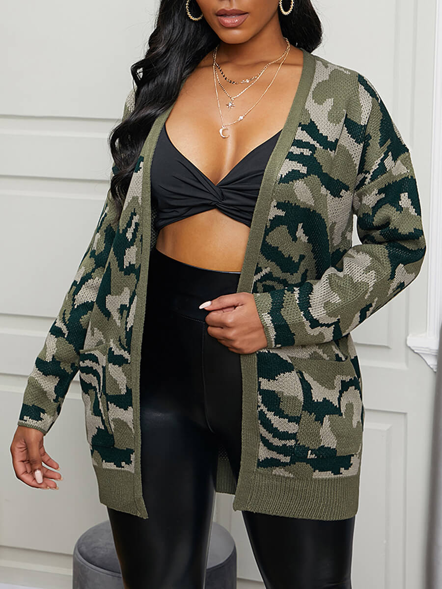 

Lovely Trendy Camo Print Army Green Cardigan