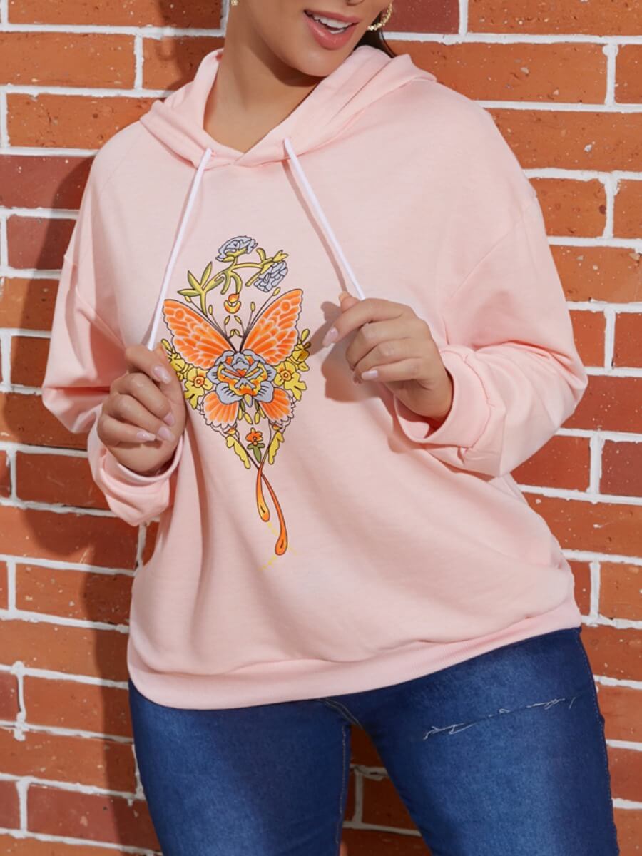 

Lovely Casual Hooded Collar Print Pink Hoodie