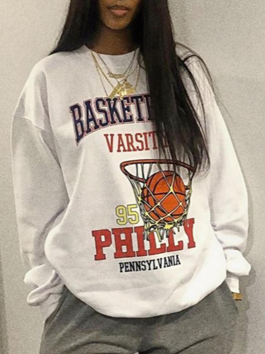 

Lovely Casual O Neck Letter Print White Hoodie