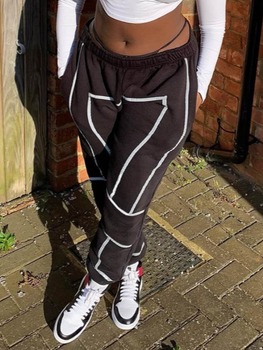 

LW Street Striped Patchwork Black Pants