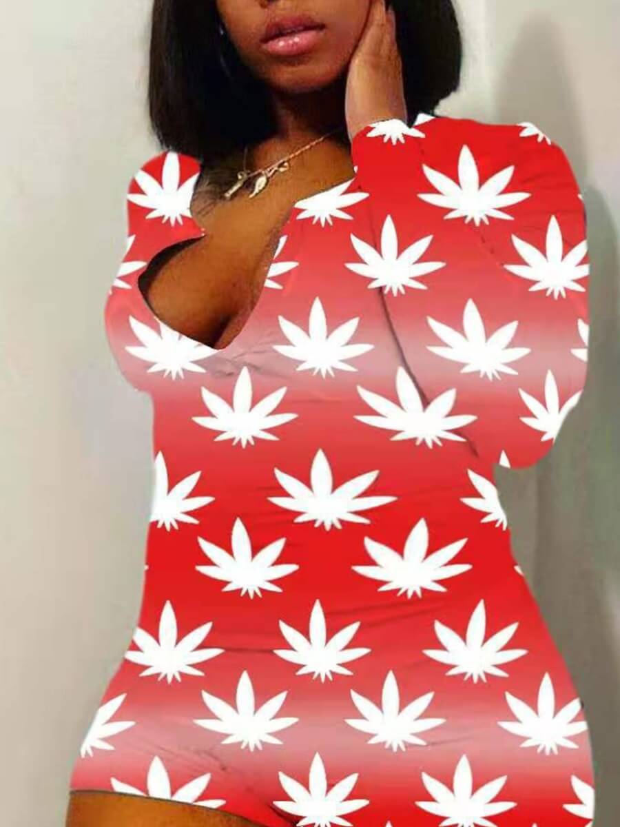 

Lovely Sweet Print Red Plus Size One-piece Romper