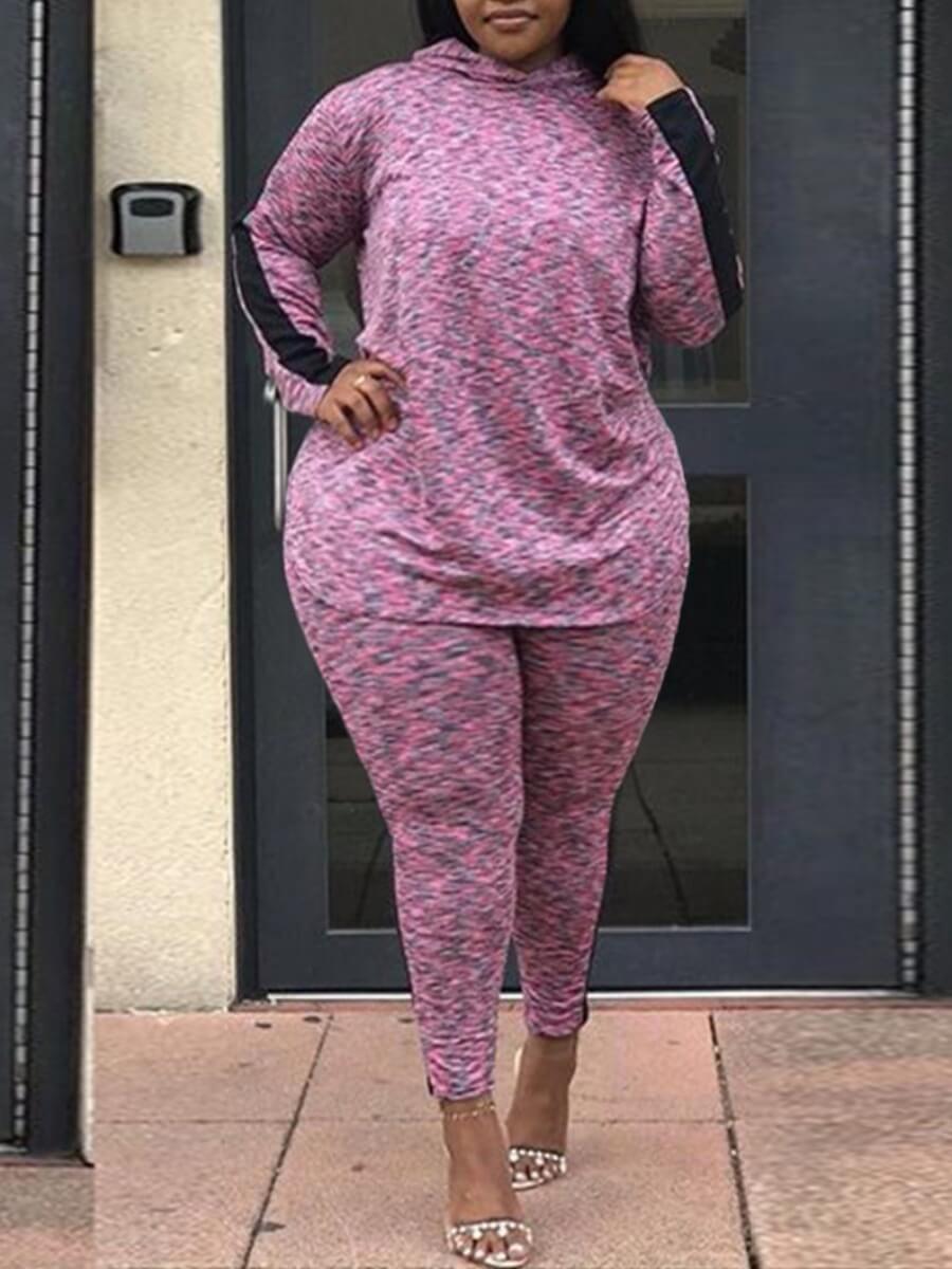 

Lovely Casual Hooded Collar Patchwork Purple Plus Size Two-piece Pants Set