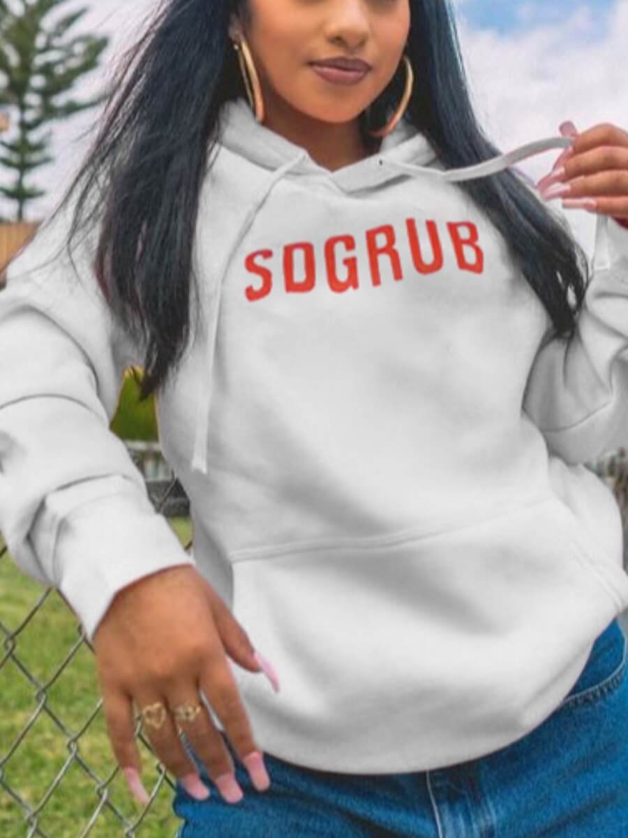 

Lovely Casual Letter Print Kangaroo Pocket White Hoodie