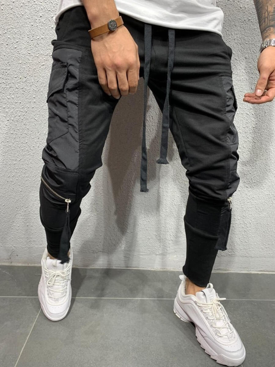

Lovely Men Casual Color-lump Stitching Black Pants