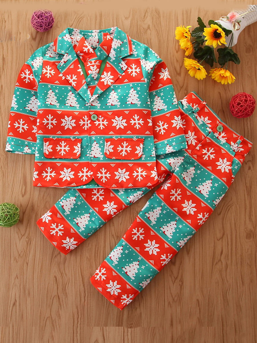 

Lovely Formal Christmas Day Striped Patchwork Green Boy Two Piece Pants Set