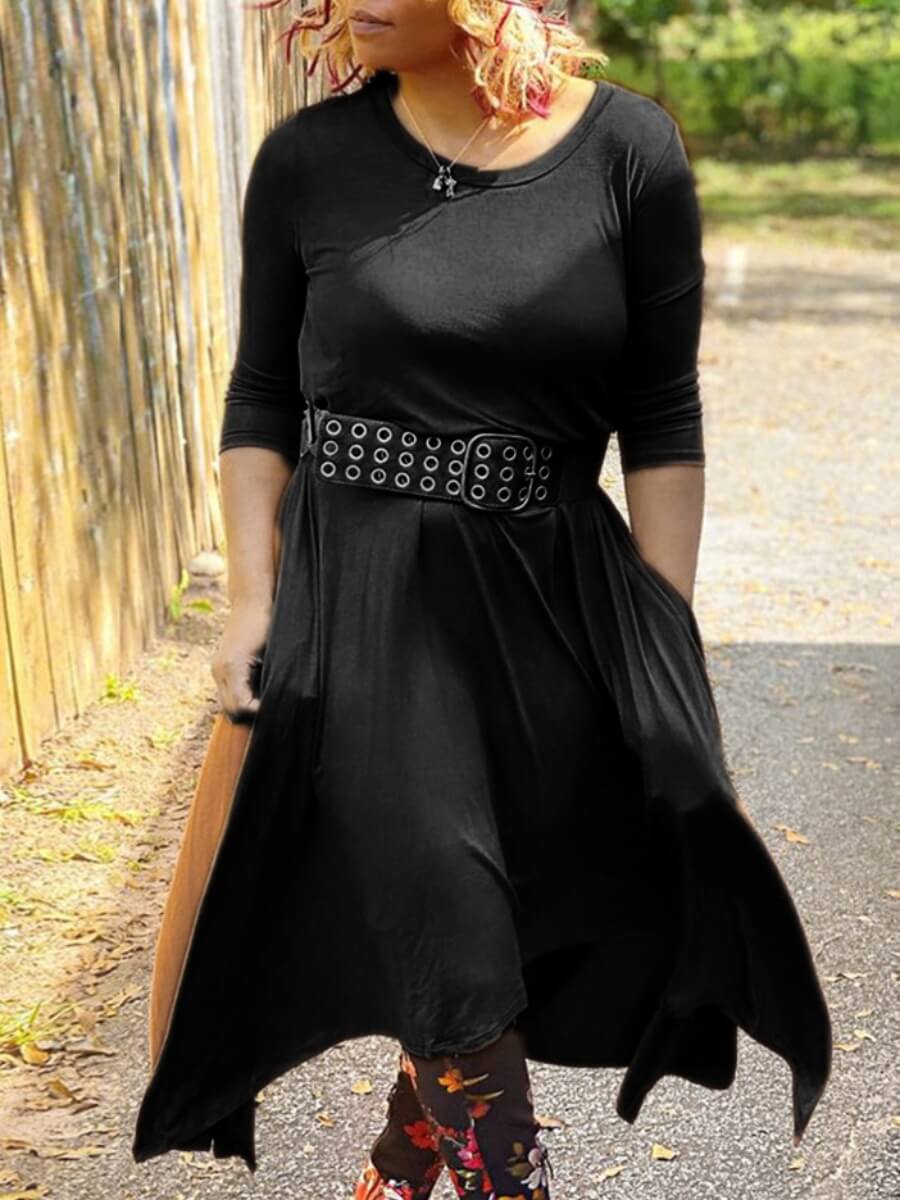 

Lovely Casual Pocket Design Loose Black Ankle Length A Line Plus Size Dress(Without Belt