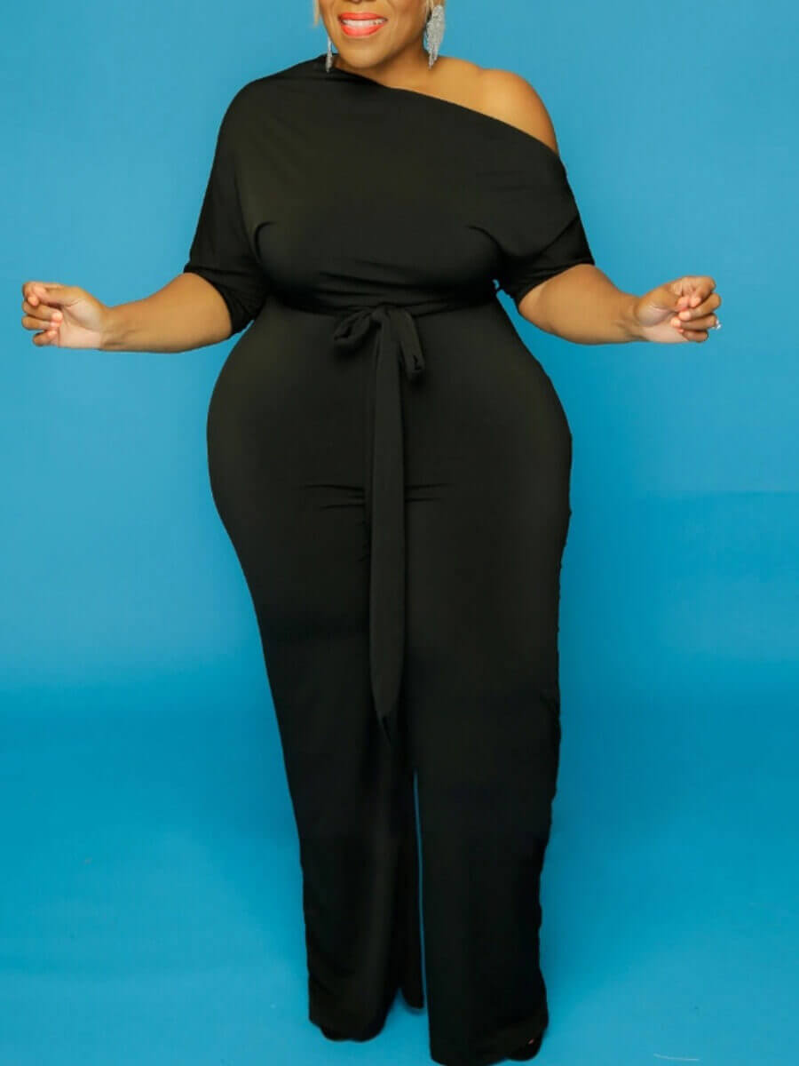 

Lovely Casual Drawstring Black Plus Size One-piece Jumpsuit