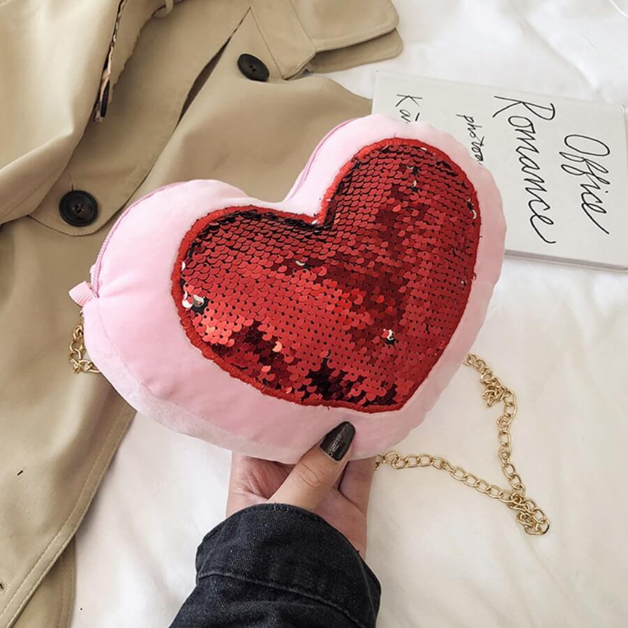 

Lovely Sweet Heart-shaped Print Sequined Red Crossbody Bag