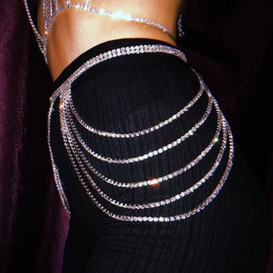 

Lovely Sexy Rhinestone Decorative Silver Body Chain