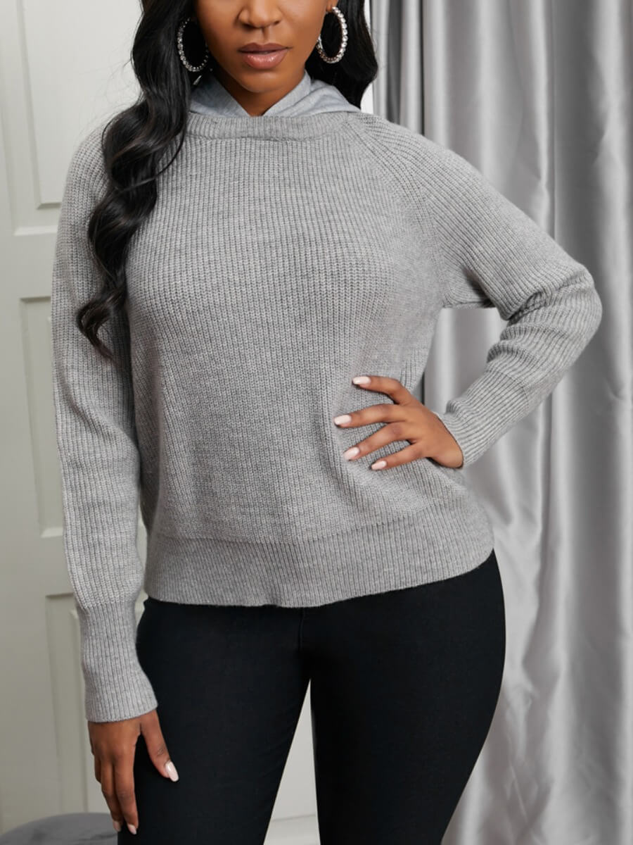 LW Casual O Neck Striped Grey Sweater