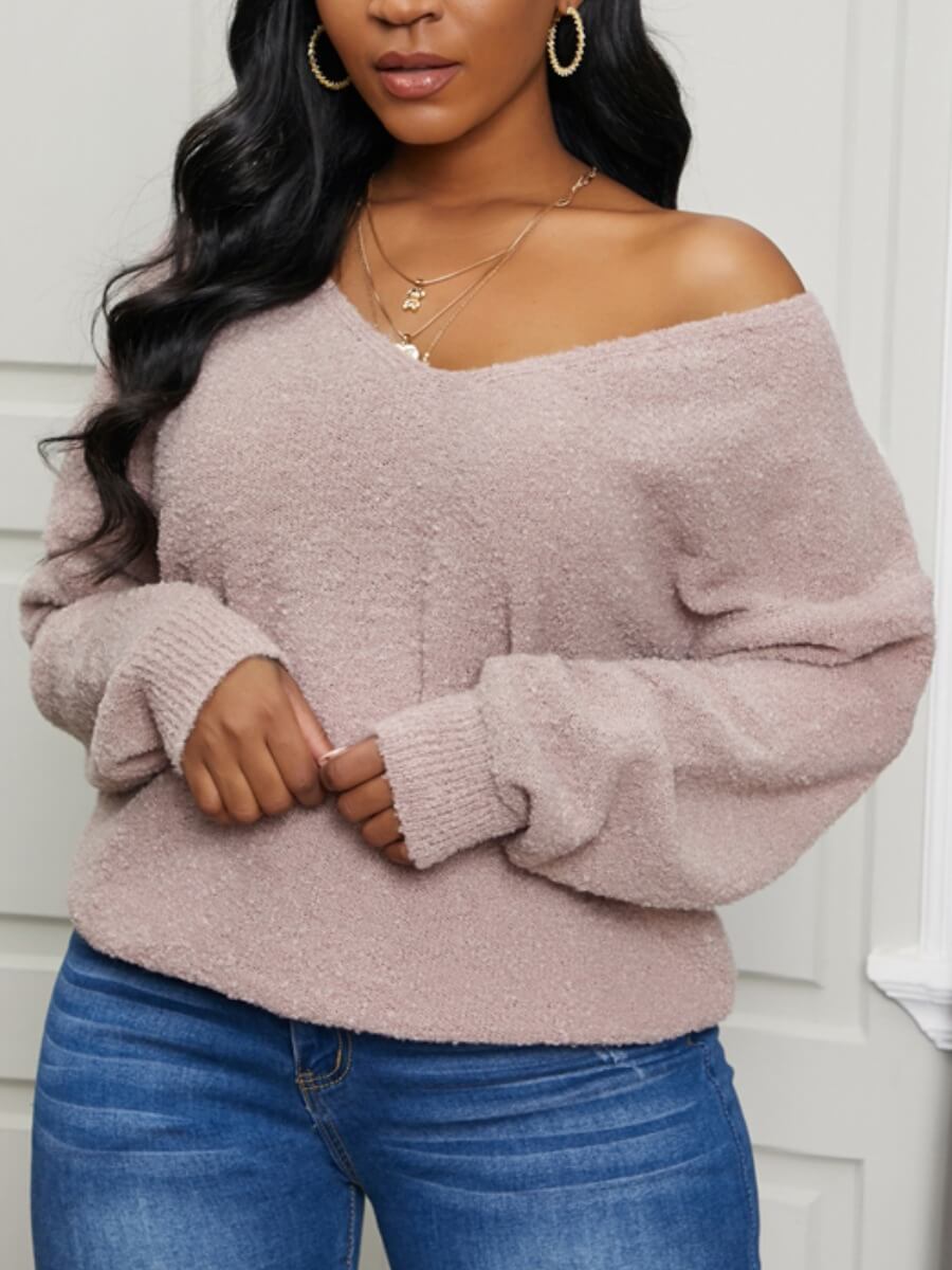 

Lovely Casual V Neck Basic Khaki Sweater
