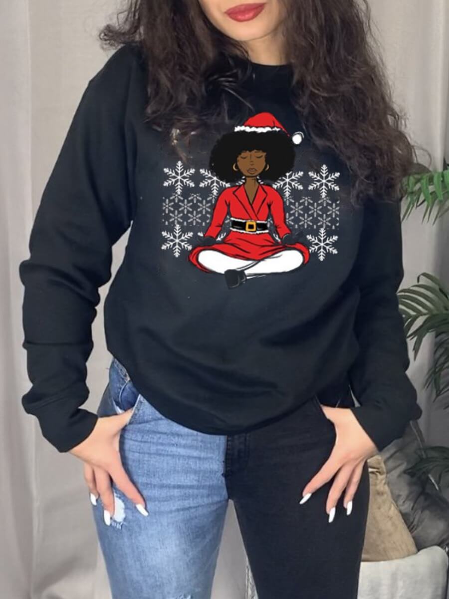 

Lovely Street O Neck Christmas Day Print Black Hoodie