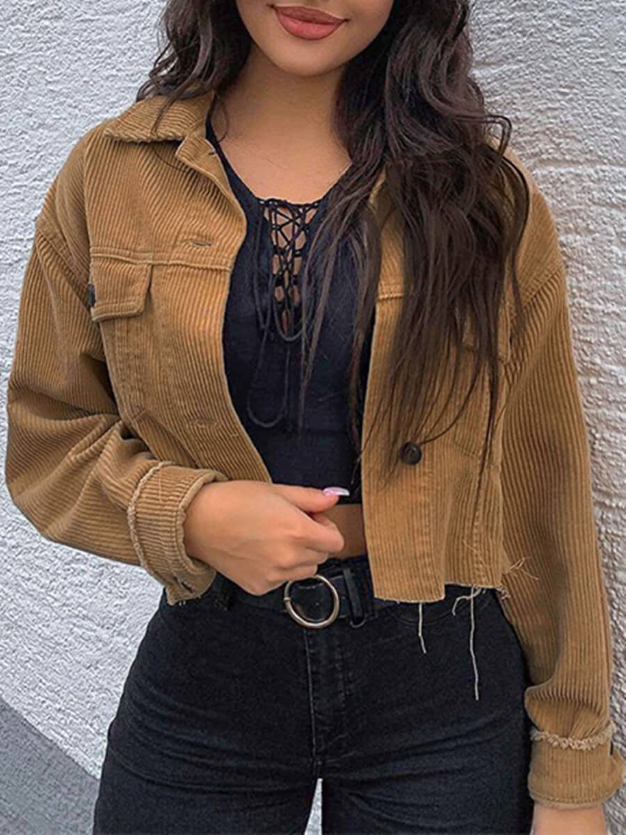 

Lovely Casual Turndown Collar Pocket Design Brown Coat