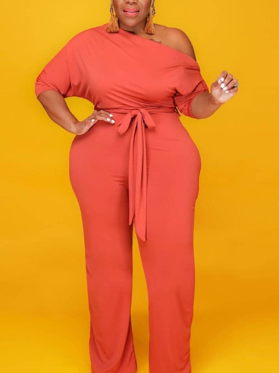 

Lovely Casual Drawstring Croci Plus Size One-piece Jumpsuit