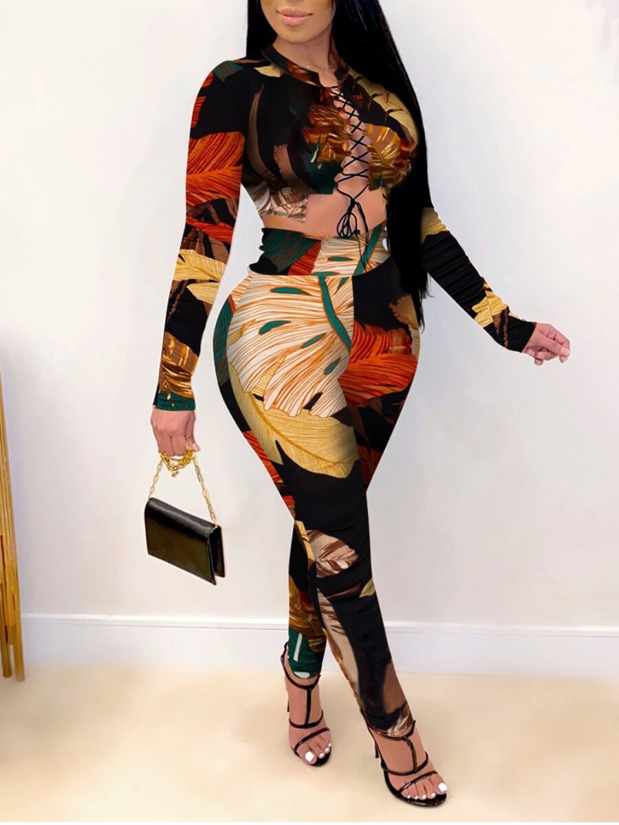 

Lovely Sexy Bandage Hollow-out Design Patchwork Black Two Piece Pants Set