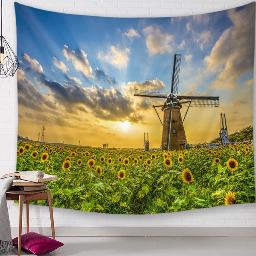 

Lovely Sunflower Print Green Wall Cloth