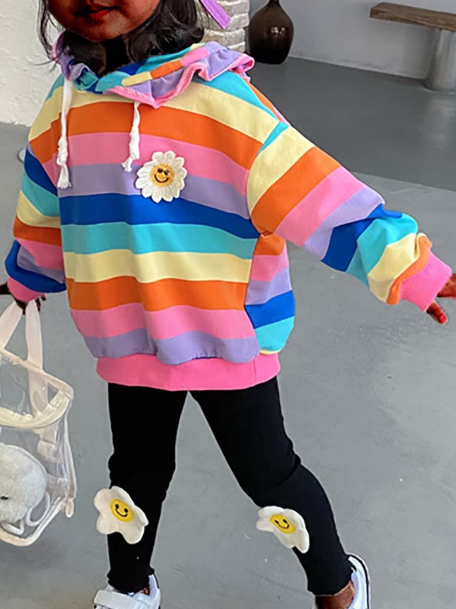 

Lovely Casual Hooded Collar Striped Patchwork Multicolor Girl Hoodie, Multicolor stripe