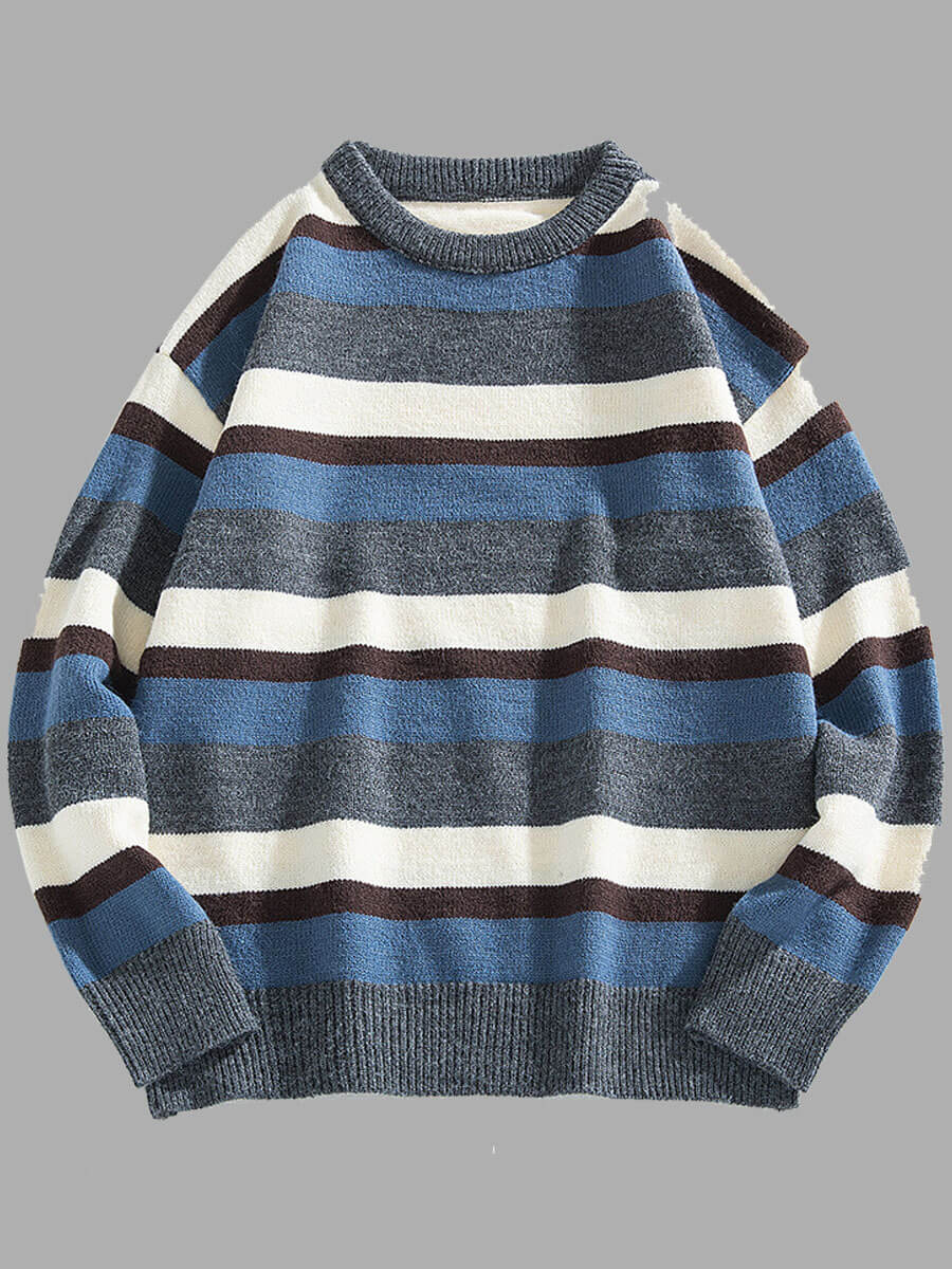 

Lovely Casual O Neck Striped Patchwork Dark Grey Men Sweater