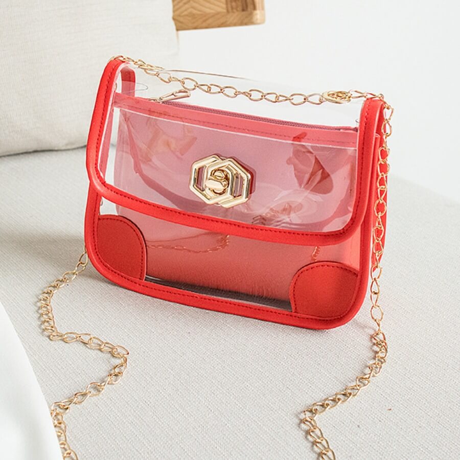 

Lovely Casual Patchwork Transparent Red Crossbody Bag