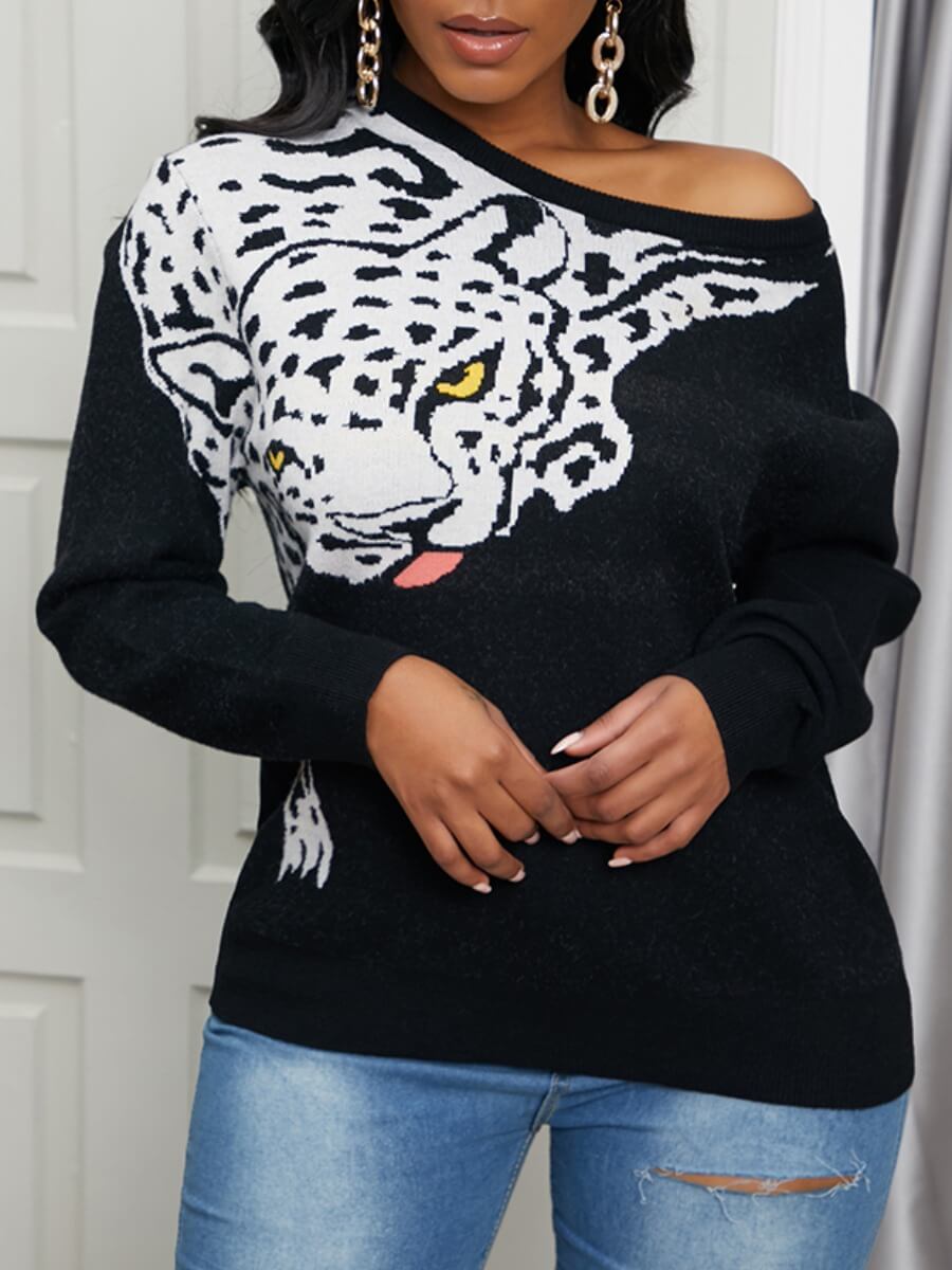 Lovely Leopard Dark Blue Sweater