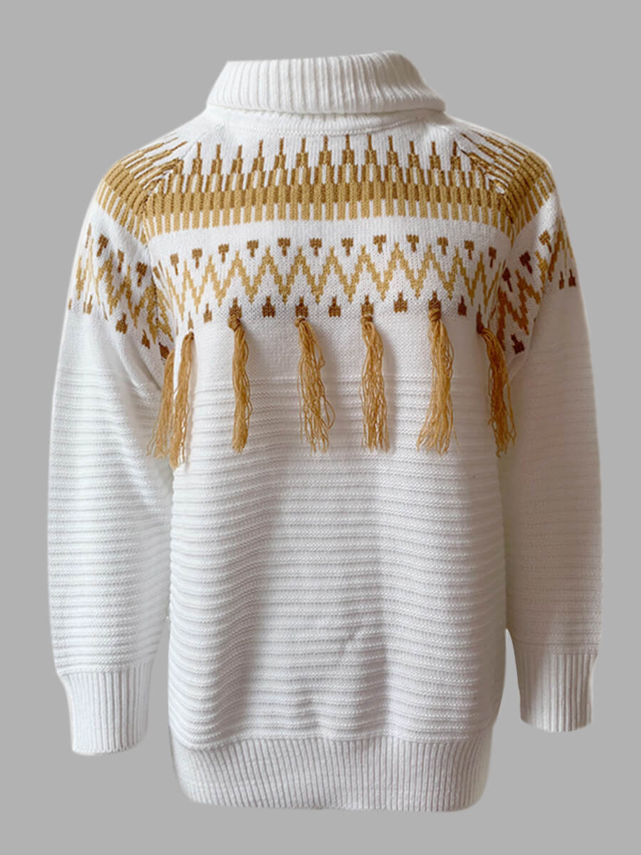 

Lovely Casual Turtleneck Geometric Print White Plus Size Sweater