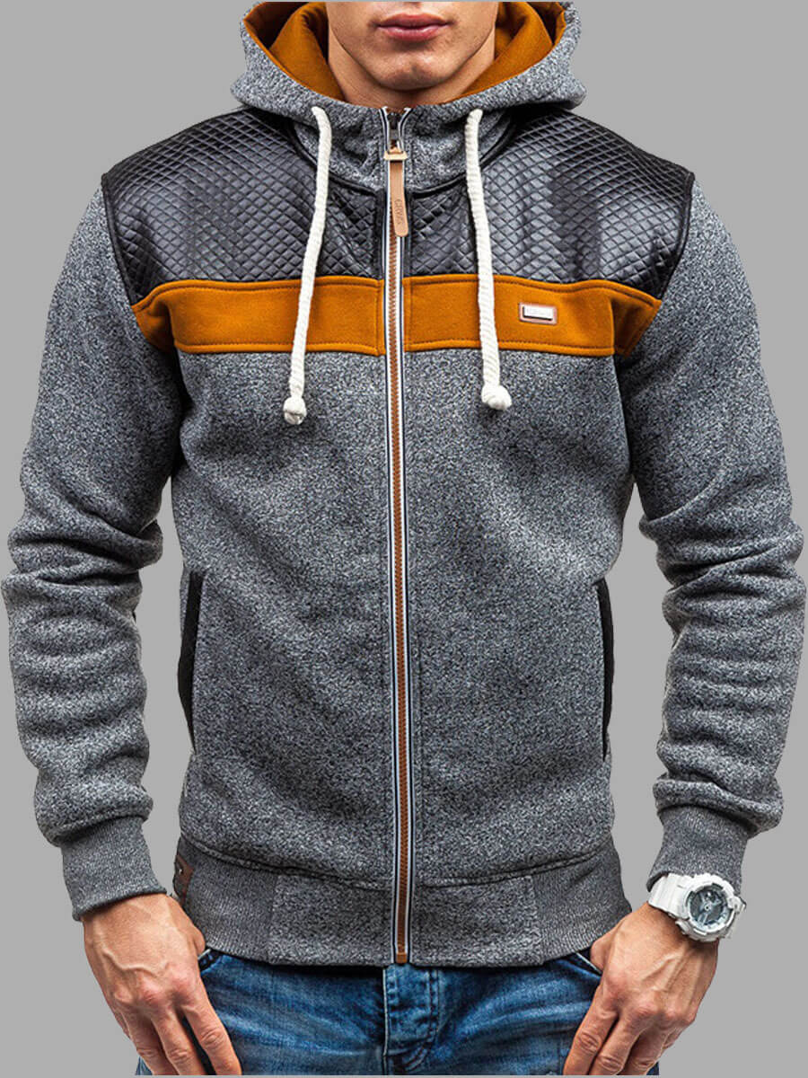 

Lovely Street Hooded Collar Color-lump Patchwork Dark Grey Men Coat