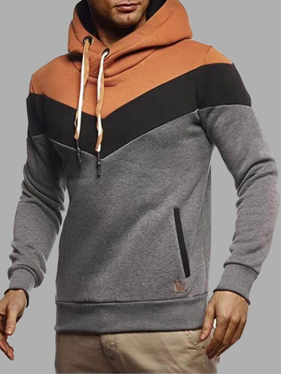 

Lovely Casual Hooded Collar Color-lump Patchwork Grey Men Hoodie