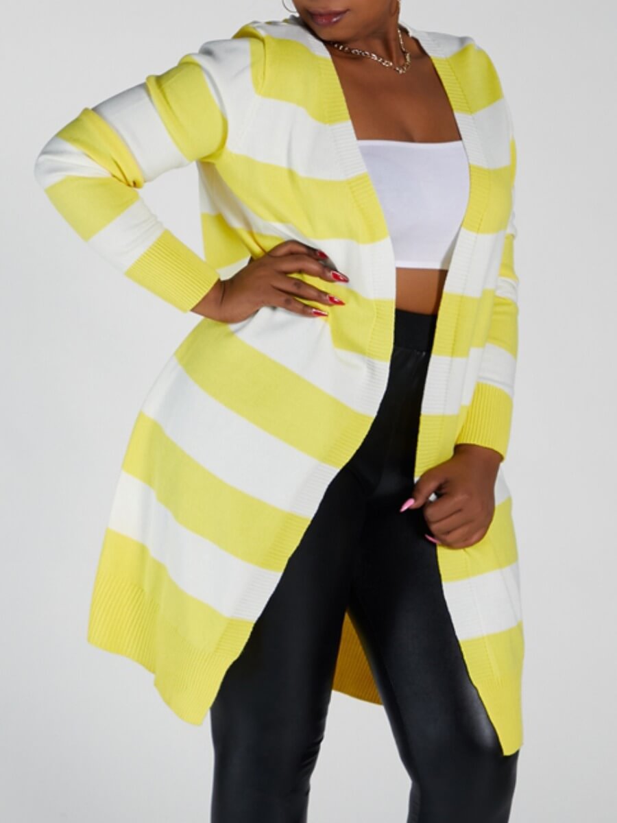 

Lovely Casual Striped Patchwork Yellow Plus Size Coat