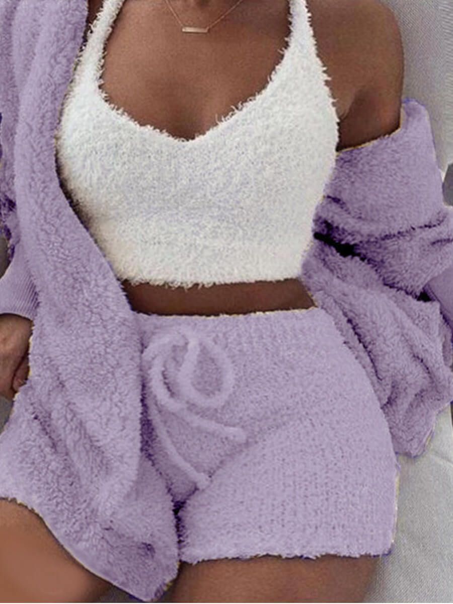

Lovely Stylish Drawstirng Purple Plus Size Two-piece Shorts Set