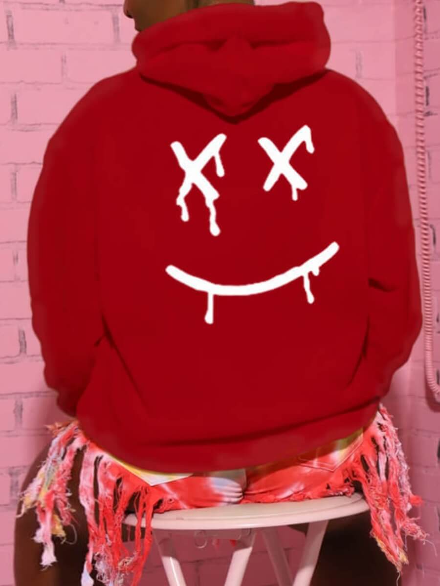 

Lovely Casual Hooded Collar Letter Print Red Plus Size Hoodie