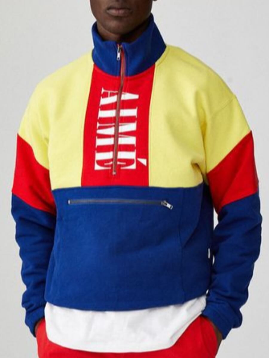 

Lovely Casual Color-lump Patchwork Pocket Design Yellow Men Hoodie