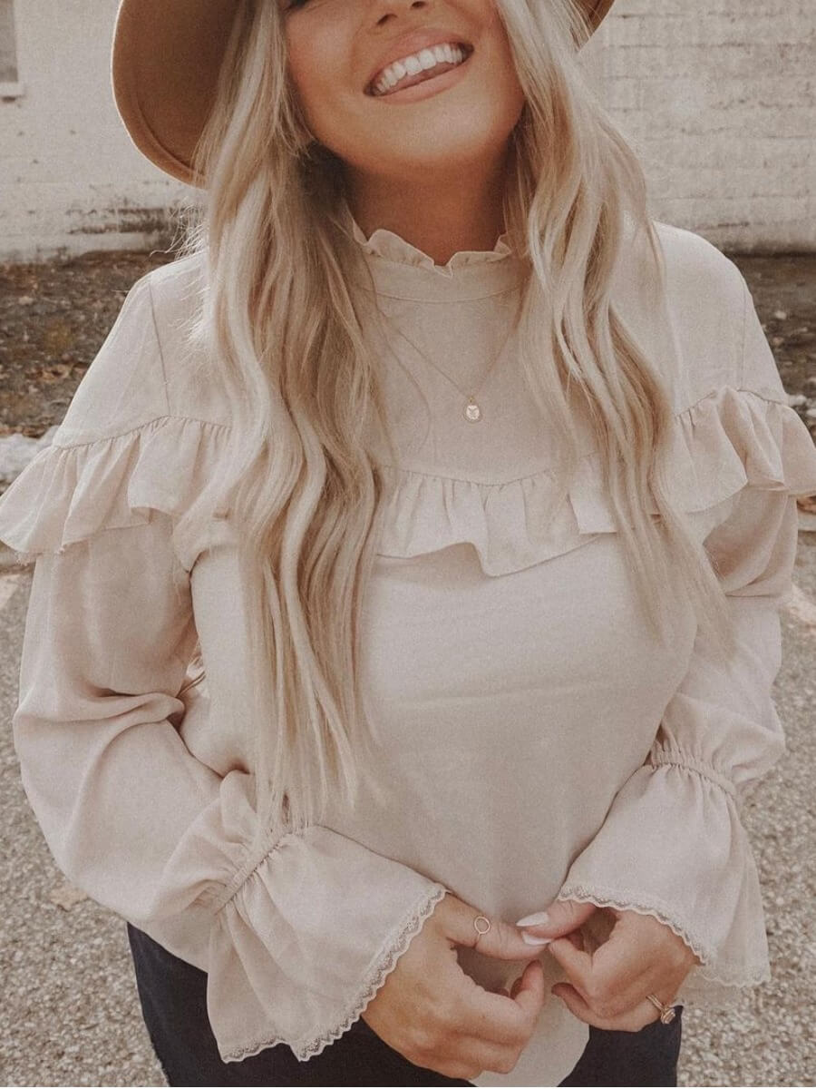 

Lovely Sweet Half A Turtleneck Ruffle Design White Blouse