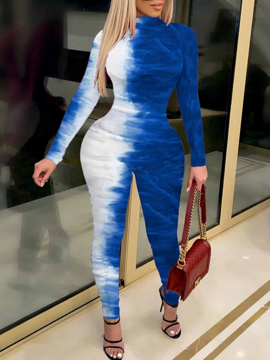 

Lovely Street Tie-dye Print Blue One-piece Jumpsuit