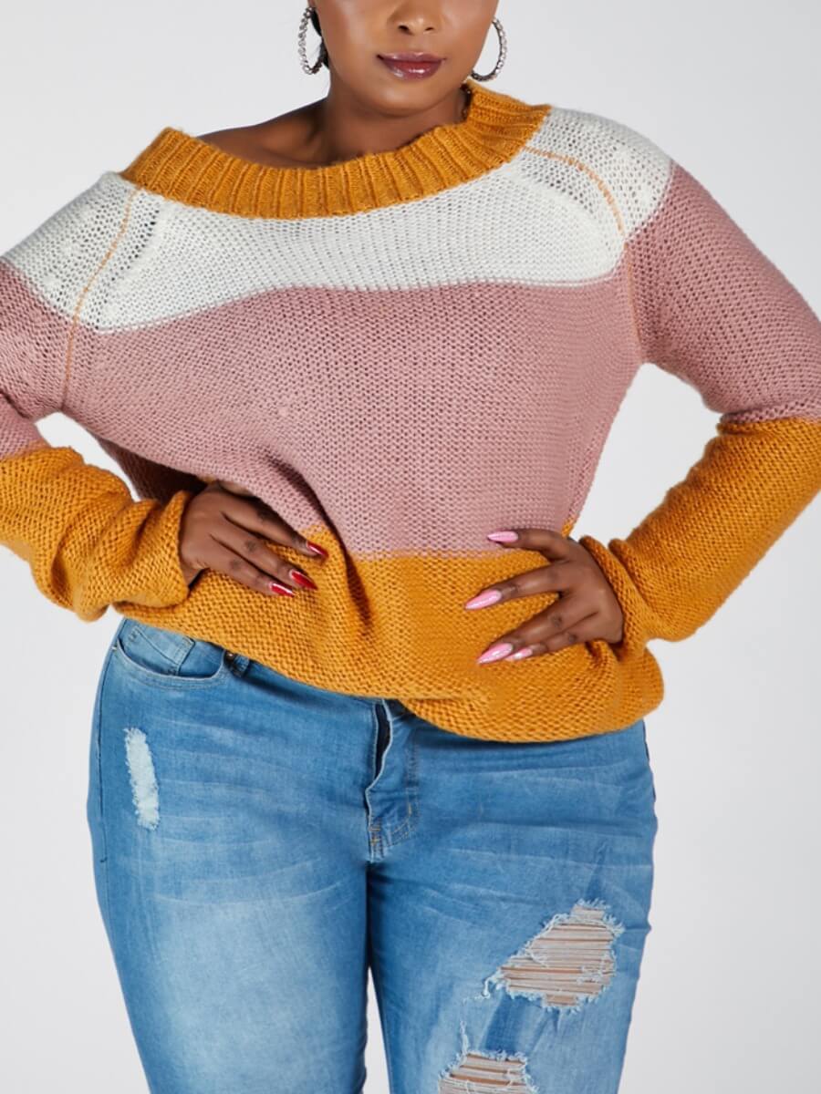 

Lovely Casual Striped Patchwork Yellow Plus Size Sweater