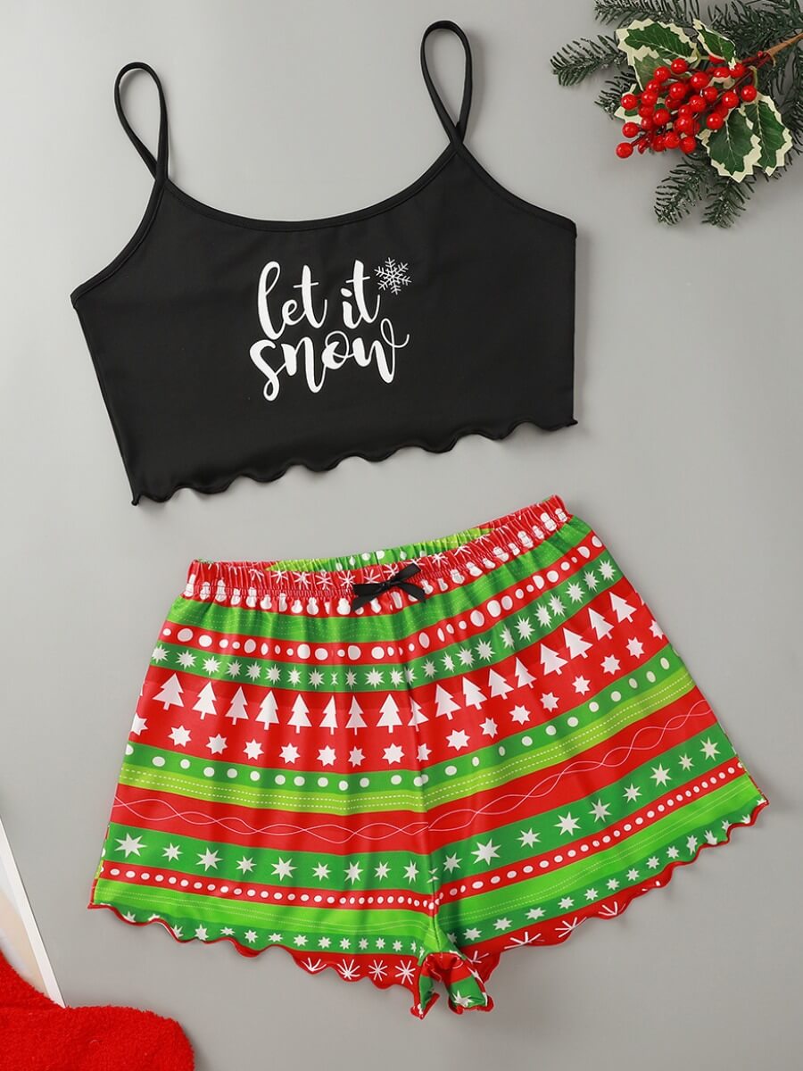 

Lovely Trendy Christmas Day Geometric Print Green Sleepwear