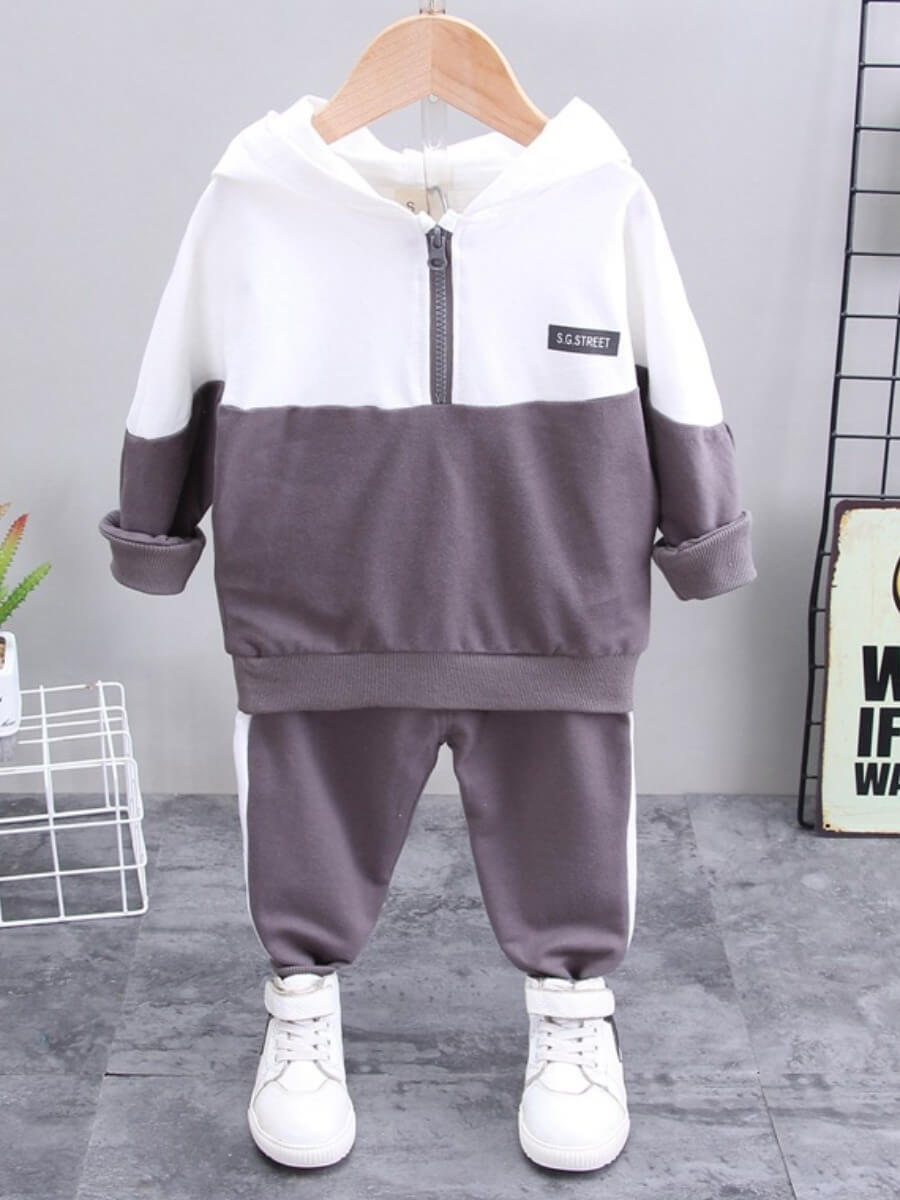 

Lovely Sportswear Color-lump Patchwork Grey Boy Two Piece Pants Set