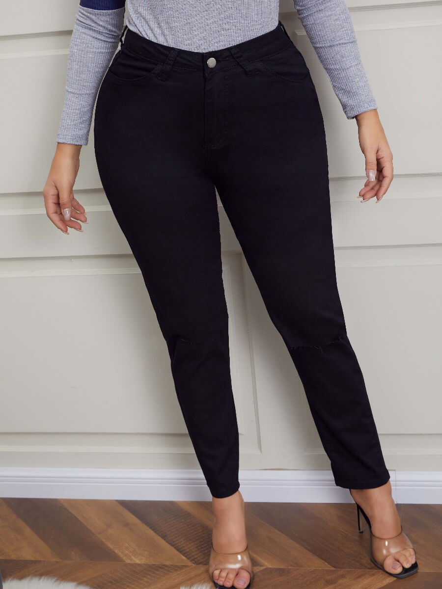 

Lovely Trendy High-waisted Broken Holes Black Jeans