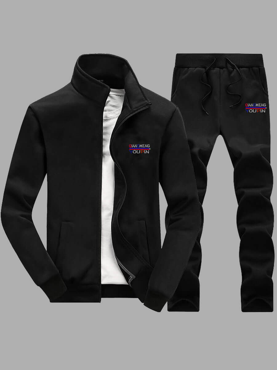 

Lovely Sportswear Letter Print Zipper Design Black Men Two Piece Pants Set
